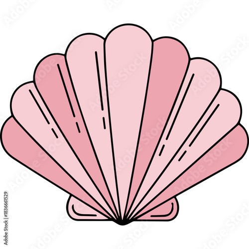 Elegant Pink Seashell Marine Life Illustration Simple Clean Lines Vector Graphic Isolated On Black Background Minimalist Beach Ocean Nature Symbol