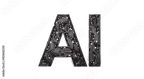 Stylized metallic AI letters graphic asset with textured chrome finish for modern design.