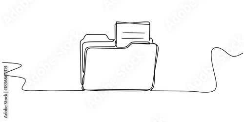 Organized in a Single Line, A continuous line drawing of a folder with a document partially inserted