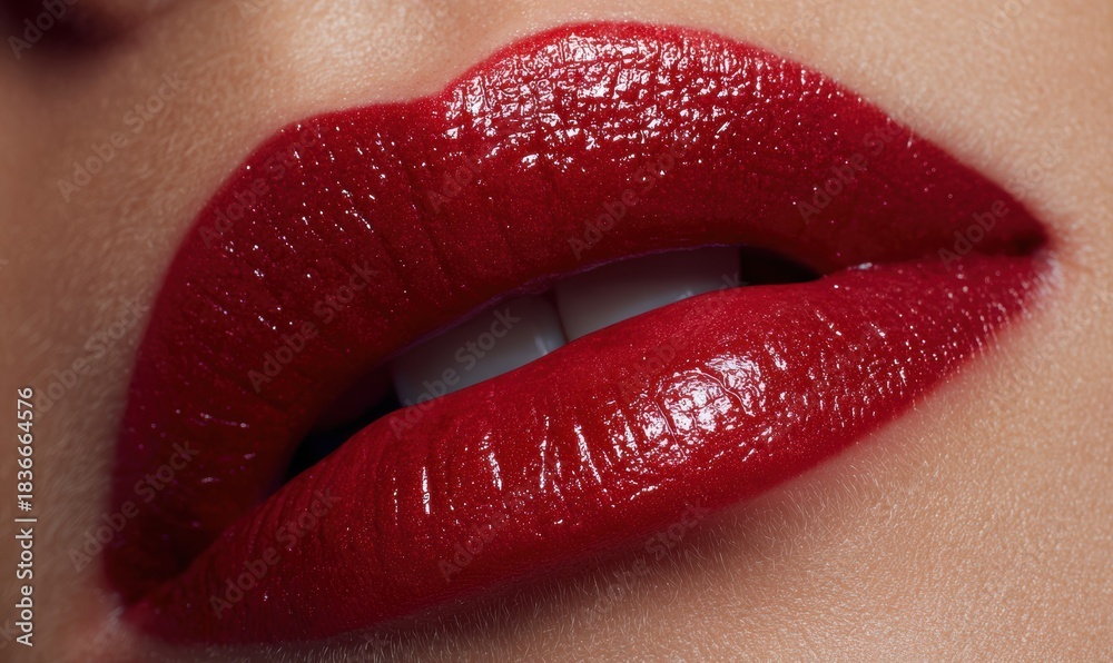 Obraz premium A woman's red lips with a shiny gloss