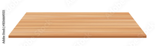 Realistic wooden platform in perspective with natural grain texture for product display, mockup, background templates. Vector illustration