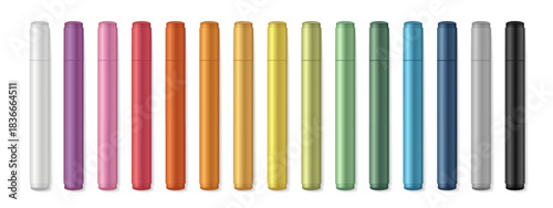 Colorful realistic marker pen set in a gradient spectrum for education, school, stationery, design, creativity. Vector illustration