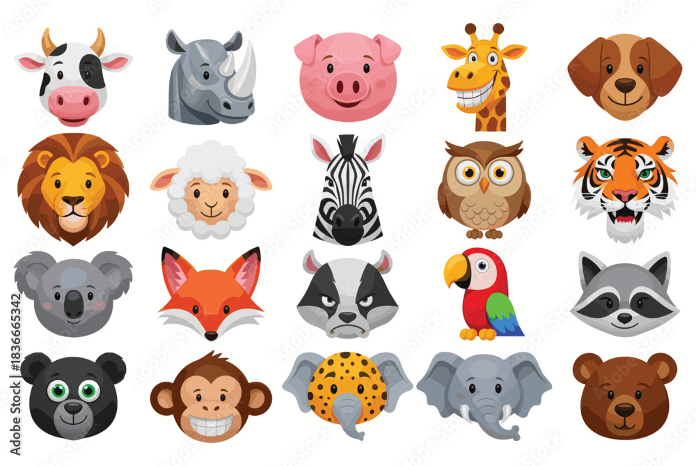 Obraz premium Cartoon animal heads collection in vector format animal portraits