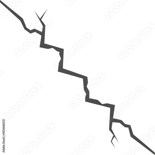 A graphic image of a crack with sharp edges and a rough surface, emphasizing the effects of stress and structural damage. vector illustration