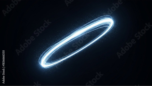 A glowing blue abstract light streak ellipse or ring floats, creating an aura of futuristic elegance. vector illustration