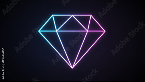 A luminous neon diamond illustration against a dark, creating a vibrant display of graphic design. vector illustration