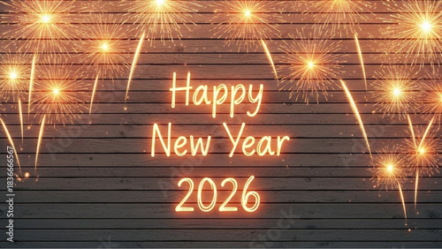 A festive display illuminates the night sky, with a radiant Happy New Year 2026 greeting that sets the tone for celebrations and new beginnings. vector illustration