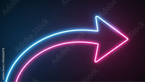 A vibrant neon arrow elegantly curves across a dark backdrop, illuminating the path forward with a captivating glow. vector illustration