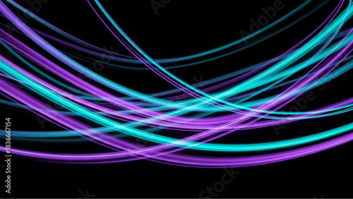 Abstract swirling lines of vibrant turquoise and purple illuminate against a backdrop, creating a visually striking digital artwork. vector illustration