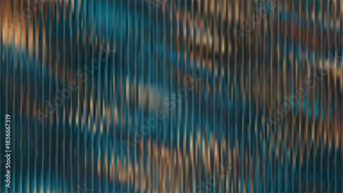 Ribbed glass background with refraction effect. Reeded glass with green and gold gradient. Abstract background