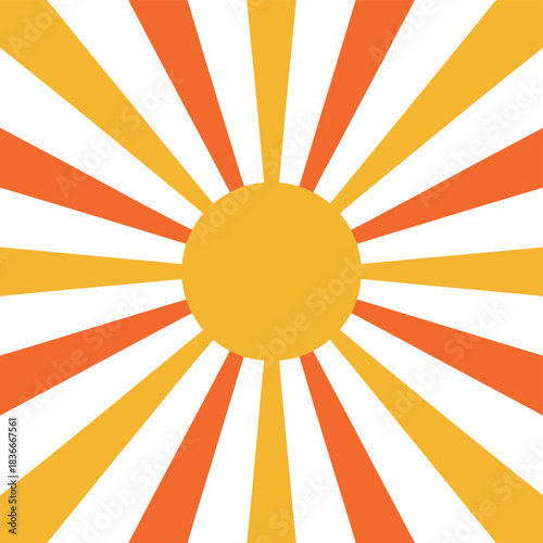 A bright yellow sun radiates warm orange and yellow stripes against a white background.