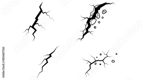 Illustrative display of cracks, conveying a sense of damage, fragility, and the slow decay. Each crack, meticulously rendered. vector illustration