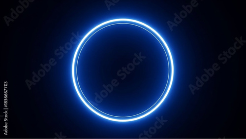 A mesmerizing neon light ring, aglow with an ethereal blue luminance, isolated against a dark backdrop. The circular form radiates energy and sophistication. vector illustration