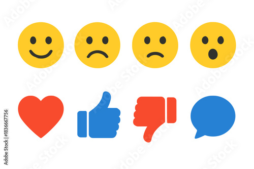 Colorful emoji set: expressions and reactions for digital communication