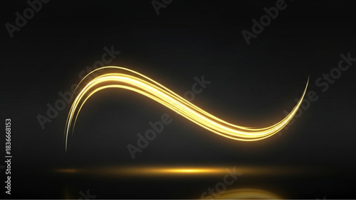An elegant golden light streak gracefully dances against a dark canvas, creating a mesmerizing display of illumination and movement. vector illustration