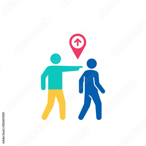 Direction icon pointing the way forward guiding a person towards their destination useful for navigation apps and service design.