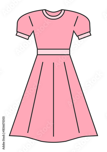 ドレス、ワンピース、洋服、ファッション、コーディネート、おしゃれ関連のイラスト（カラー）