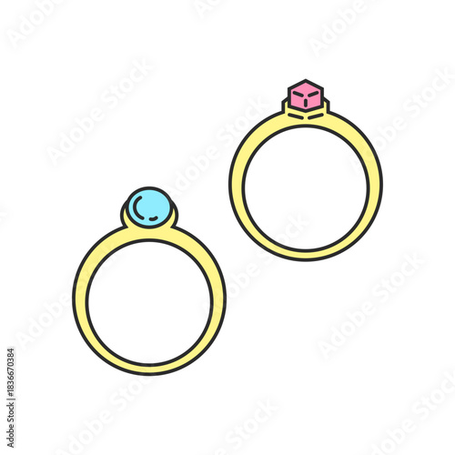 指輪、リング、アクセサリー、洋服、ファッション、コーディネート、おしゃれ関連のイラスト（カラー）