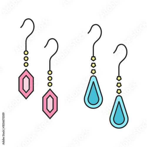 イヤリング、アクセサリー、洋服、ファッション、コーディネート、おしゃれ関連のイラスト（カラー）