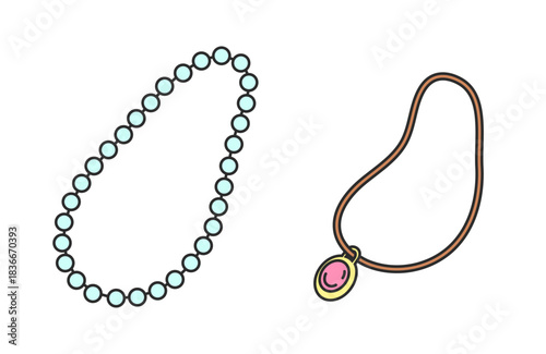 ネックレス、アクセサリー、洋服、ファッション、コーディネート、おしゃれ関連のイラスト（カラー）