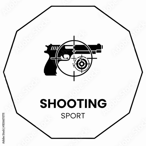 Intense shooting sport icon with gun and target for competition