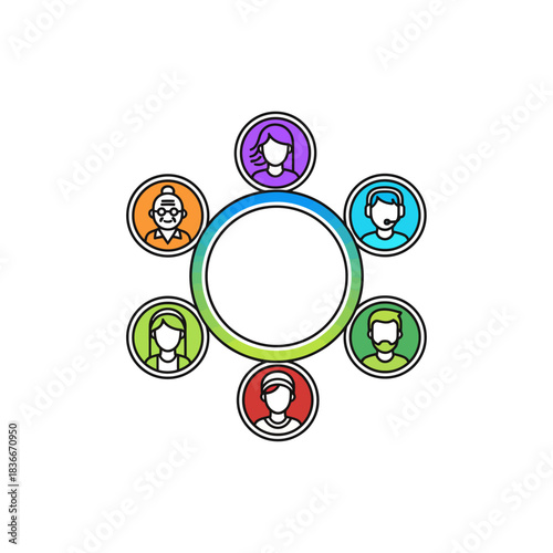 diverse team collaboration people icons forming a network supporting community engagement and illustrating connection for social media marketing teamwork concept.