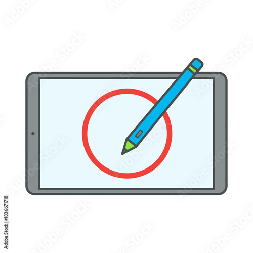 drawing tablet with stylus creating a red circle perfect for illustrating digital design app development or touch screen technology tutorials modern device