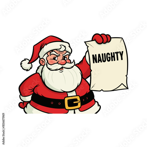Vintage Santa Claus Holding Naughty List in Retro Cartoon Style