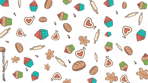 Cute Bakery Doodle Seamless Pattern Animation for Food and Baking Backgrounds