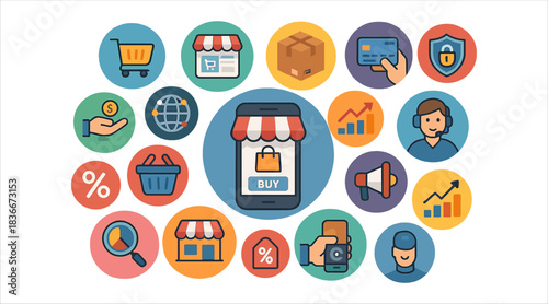E-Commerce Icons Set – Online Shopping, Delivery and Marketing