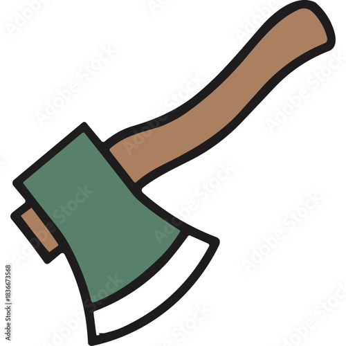 Green Axe With Brown Wooden Handle Isolated On Black Background