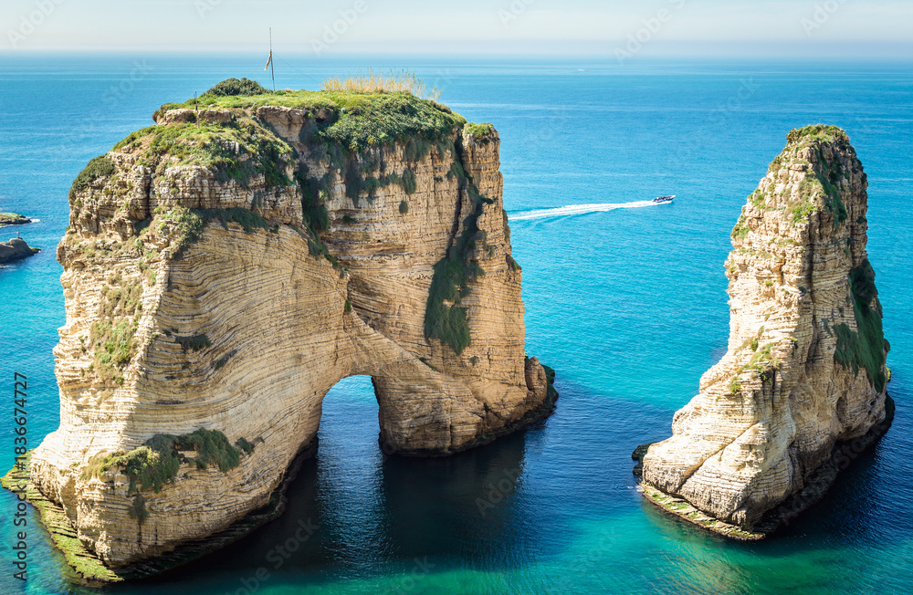 Fototapeta premium View on the Rock of Raouche also called Pigeon Rock in Beirut, capital city of Lebanon