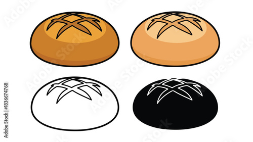 Round Bread Loaf Icon Set in Multiple Styles
