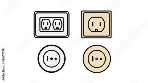 Electrical Outlet and Socket Icon Set in Multiple Styles