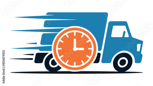 A fast delivery truck with a clock symbolizes urgent shipping and logistics services.