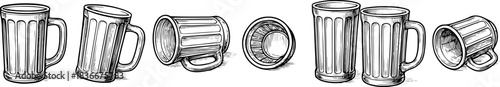 set of beer glass icons in different perspectives and line art style