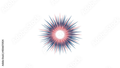 Vibrant abstract burst of pink and blue light rays emanating from a bright white center on a clean white background