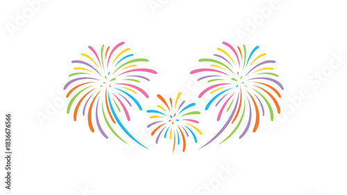 Colorful fireworks bursts festive celebration graphic element perfect for holidays and events isolated on white