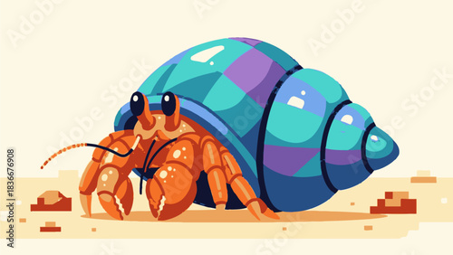 Vector Pixel Art Hermit Crab – Cute Retro 8-Bit Style Sprite