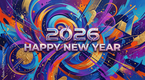 2026 Happy New Year Graphic Burst