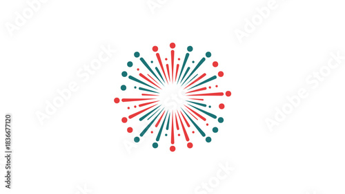 Abstract radial burst pattern minimalist firework explosion graphic for celebrations and events isolated on white background