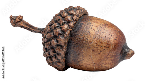 Carved wooden acorn symbolizing nature, autumn, organic development and growth on transparent background