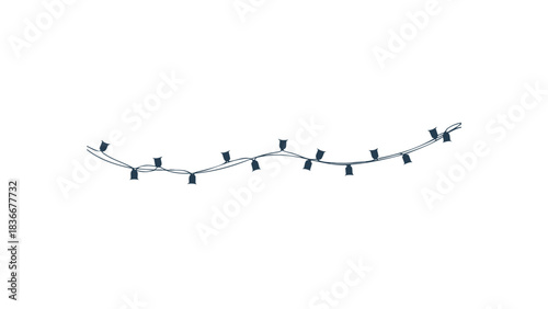 String of dark blue Christmas lights simple festive decoration for holiday design isolated on white background