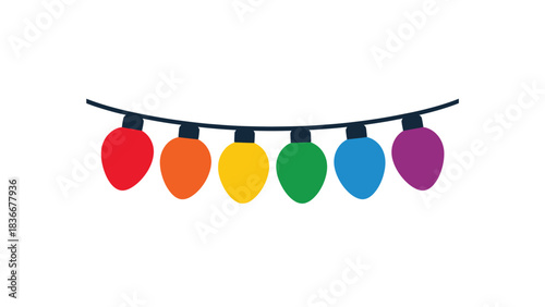 Colorful string lights in rainbow colors festive decoration for holidays and celebrations isolated on white background