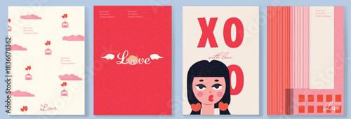 Valentine’s Day background with flying love letters and heart balloons. Minimalist pink design for greeting cards, posters, packaging, social media templates and holiday promotions.