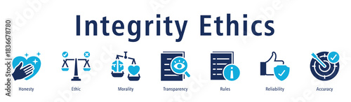 Integrity ethics icon vector concept with honesty, strong ethics, morality, transparency, rules, and reliable values for professional conduct.