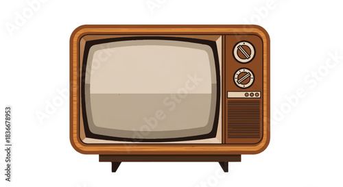 Nostalgic illustration of a classic retro television set, depicting vintage electronics and a bygone era of broadcast entertainment and media technology