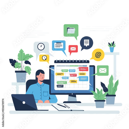 Organizing daily tasks and appointments on a digital calendar, planning work schedule and time management