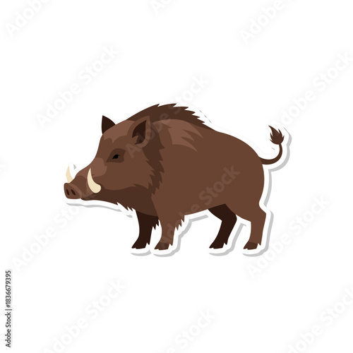 A Brown Wild Boar With Tusks And A Bushy Tail Standing Against A Black Background Minimalist Graphic Illustration