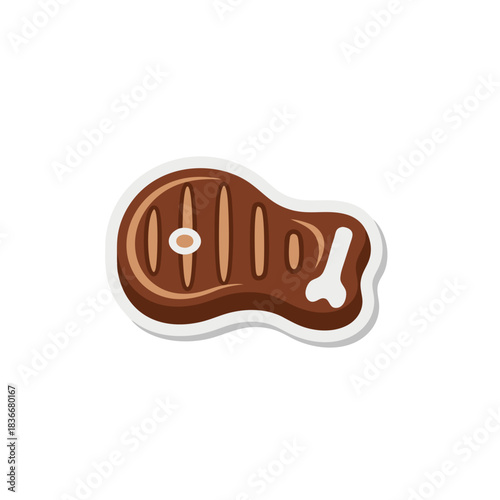 A stylized illustration of a grilled T-bone steak with grill marks on a black background with white outline and subtle shadow